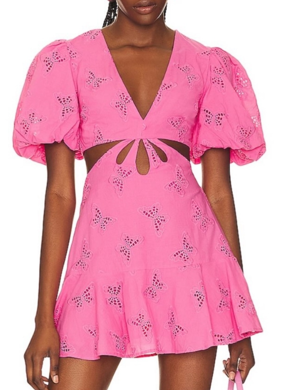 Lovers + Friends Pink Eyelet Cutout Mini Dress